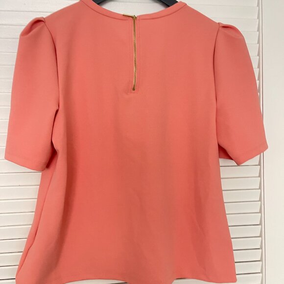 Liz Claiborne Orange Zip-Up Blouse with Puff Short Sleeves - Picture 3 of 3